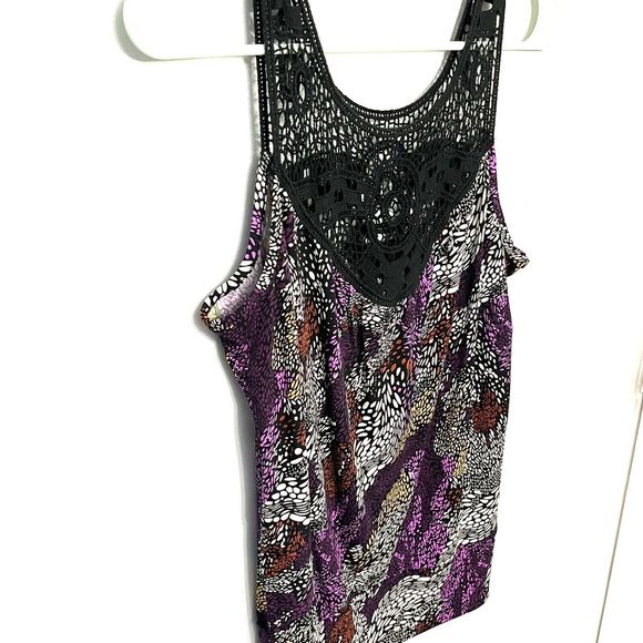 Speechless Womens Tank Top Sleeveless Crochet Purple Black Boho Print Large VGC - Picture 4 of 9